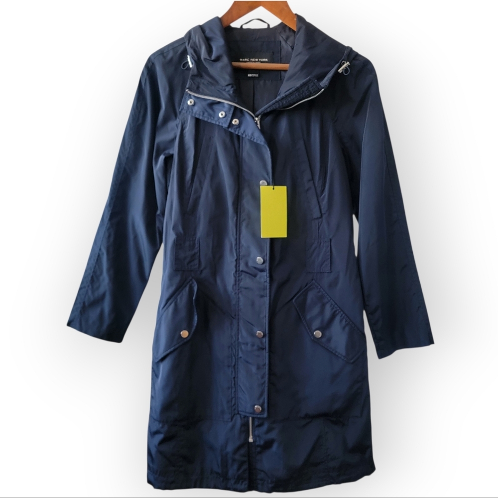 NEW Marc New York Dark Blue Hooded Trench Coat